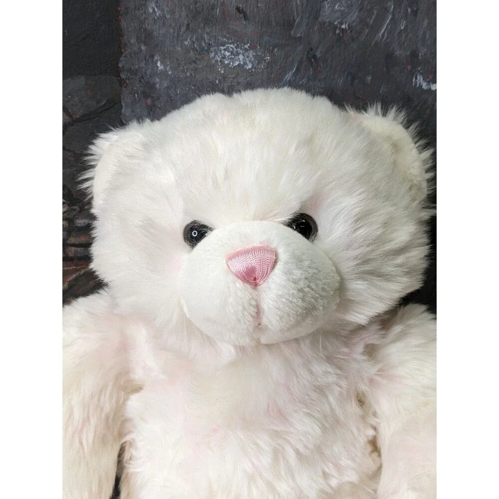 Vintage 1997 Build A Bear Plush White Teddy Bear Pink Nose Flower Dress Gift 15